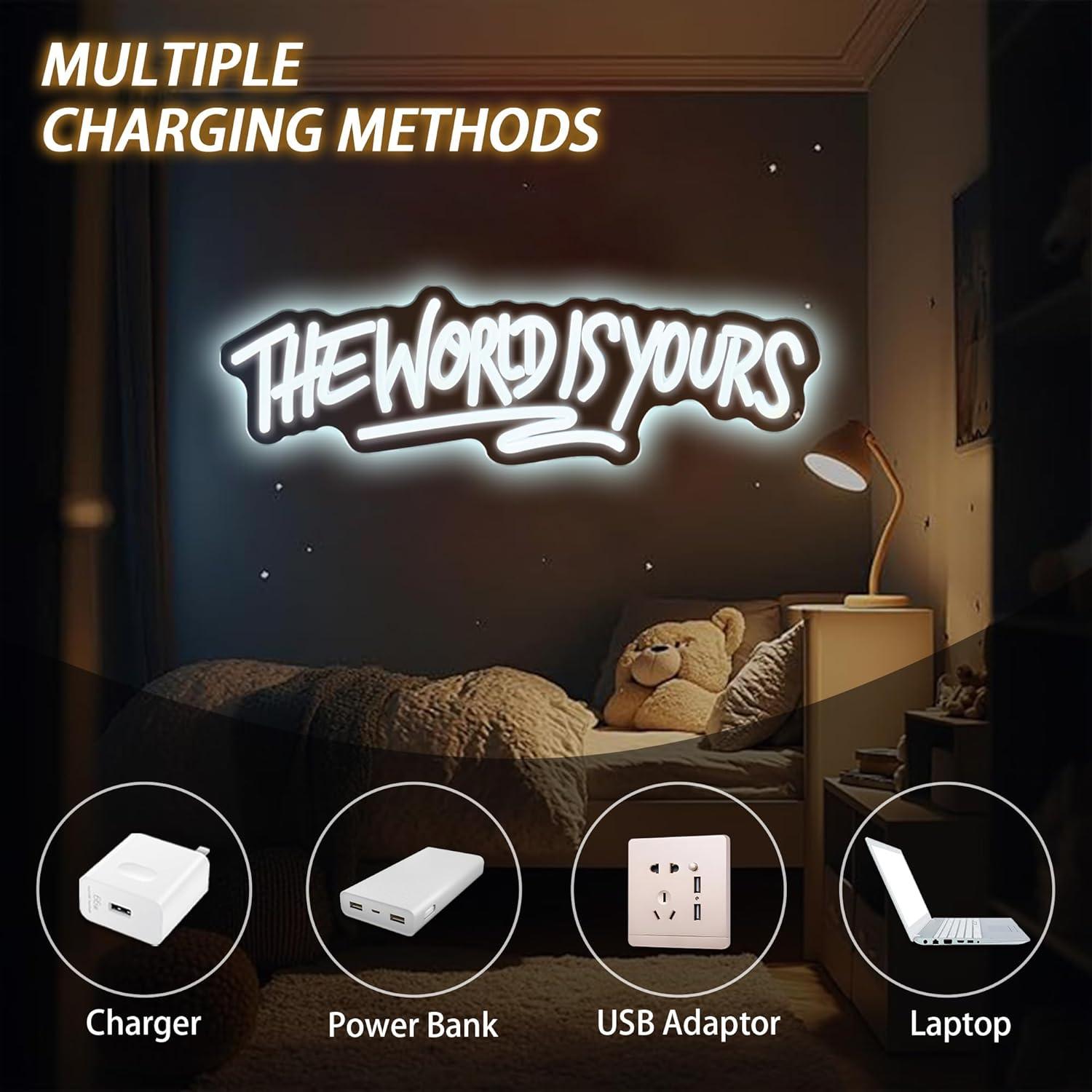 Letrero de neón The World is Y - Led Lighting Wall Decor reseña y precio